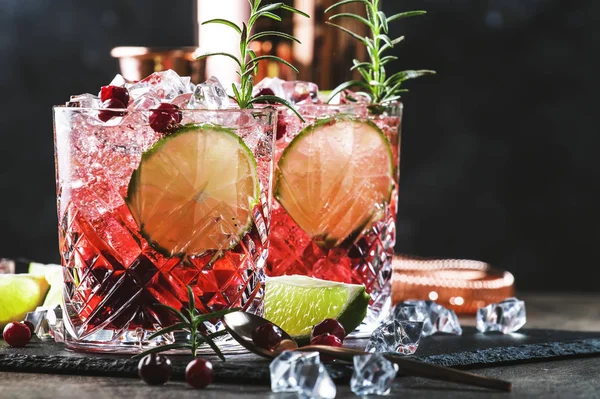 Vasos Bebida Arándano Cóctel Con Romero Arándanos Vodka Hielo Picado —  Fotos de Stock