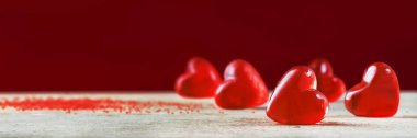 Valentines Day banner background with red hearts. Holidays card with copy space