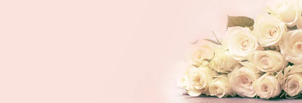 Fundo Banner Floral Natural Com Rosas Rosa — Fotografia de Stock