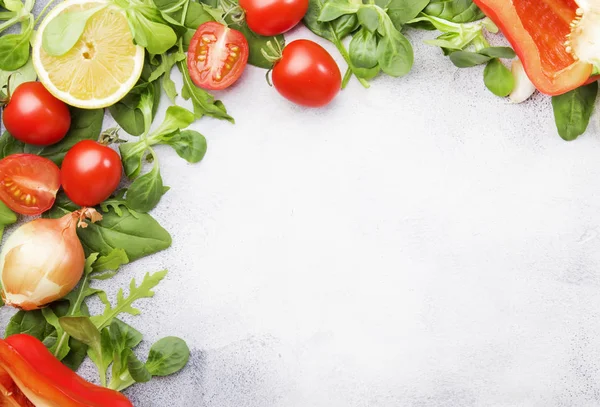 Fundo Comida Saudável Com Várias Ervas Verdes Legumes Ingredientes Para — Fotografia de Stock