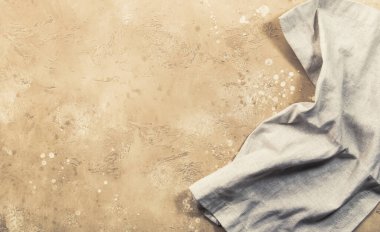 Gri Mutfak Masası kumaşı bej tablo, üst görünüm ve arkaplan kopyala