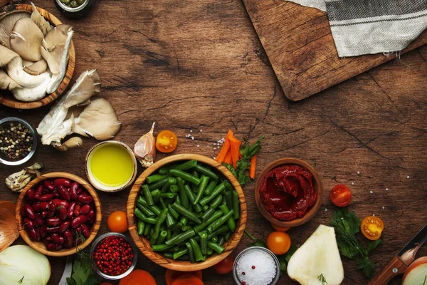 Fond Cuisine Alimentaire Ingrédients Pour Préparation Des Plats Végétaliens Légumes — Photo