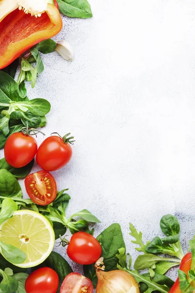 Fundo Comida Saudável Com Várias Ervas Verdes Legumes Ingredientes Para — Fotografia de Stock