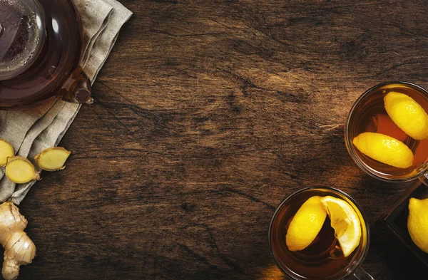 Cura Chá Ervas Preto Com Gengibre Mel Limão Bebida Reforço — Fotografia de Stock