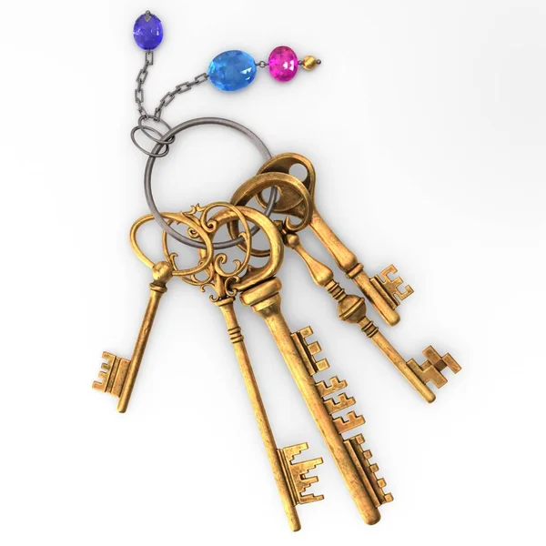 Vintage Klíče Klíčenku Drahými Kameny — Stock fotografie