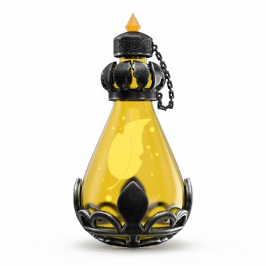 Yellow Bottles in Iron Frame with Magical Potions clipart