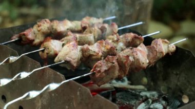 Şiş kebap, Barbekü Izgara. Kömürlerin üzerinde kızarmış et.