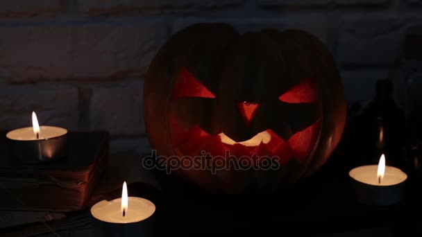 Svátek Halloween a dýně Jack. Všech svatých, dýňové lucerny. — Stock video