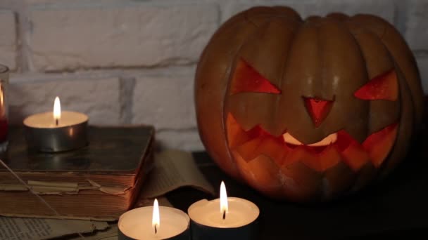 Holiday Halloween and pumpkin Jack. All Saints Day, Pumpkin Lantern. — Stock Video