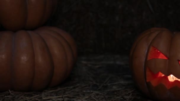 A abóbora má, as férias de Halloween e o Dia de Todos os Santos. Abóbora Jack lanterna ardente . — Vídeo de Stock