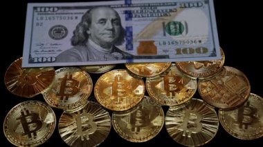 Bitcoins ve bizi dolar altın paralar.