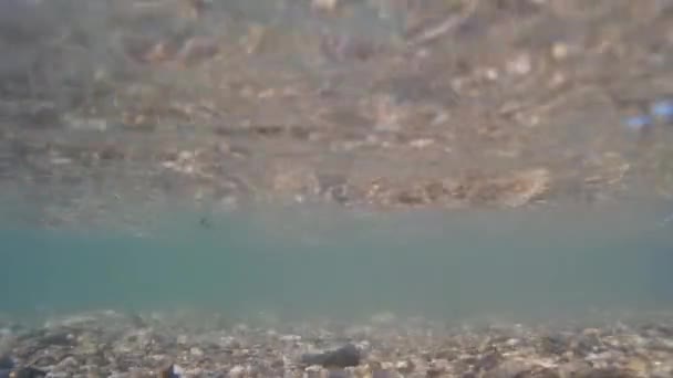 Unterwasser-Video-Aufnahme Action-Kamera. Flut, Brandung, die Küste unter Wasser. Meeresgrund und Wellen. — Stockvideo