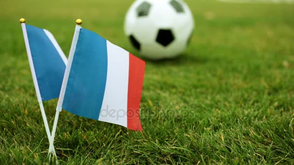 Bandera de Francia y balón de fútbol. Bandera de Francia y pelota en el césped . — Vídeos de Stock