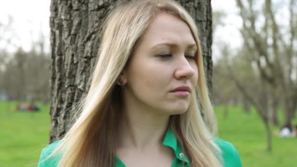 Mujer joven sobre fondo de madera. Naturaleza, belleza natural, autenticidad . — Vídeos de Stock