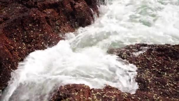 Les vagues de la mer battent contre le rocher. Vagues éclaboussant les pierres — Video