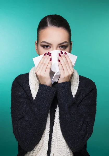 Beautiful girl having winter cold season symptoms concept — Stock Photo, Image