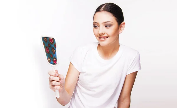 Girl with brace close up — Stock Photo, Image