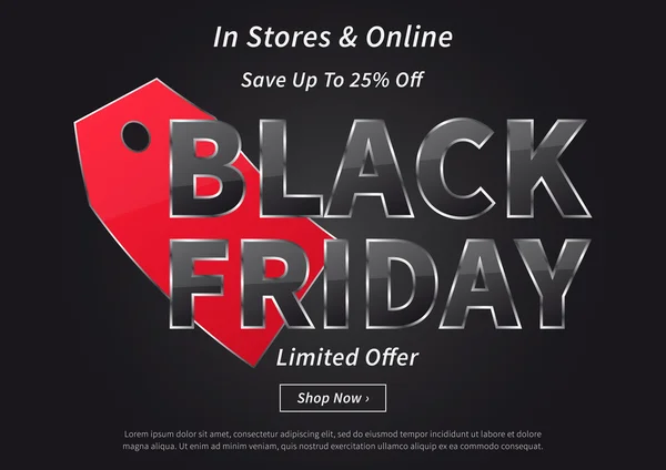 Banner Black Friday with red price tag vector illustration — Stock Vector