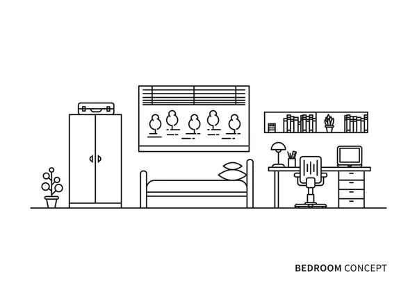 Dormitorio vector interior ilustración — Archivo Imágenes Vectoriales