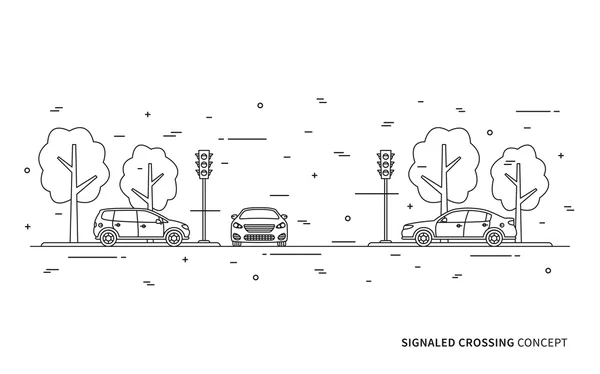 Traffic lights at the crossroad vector illustration — Stock Vector