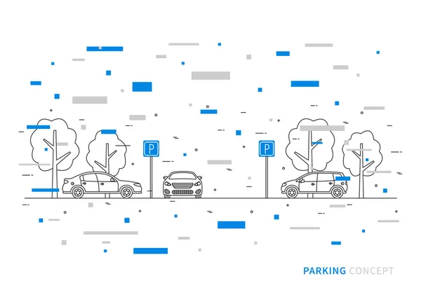 Zona parcheggio con auto — Vettoriale Stock