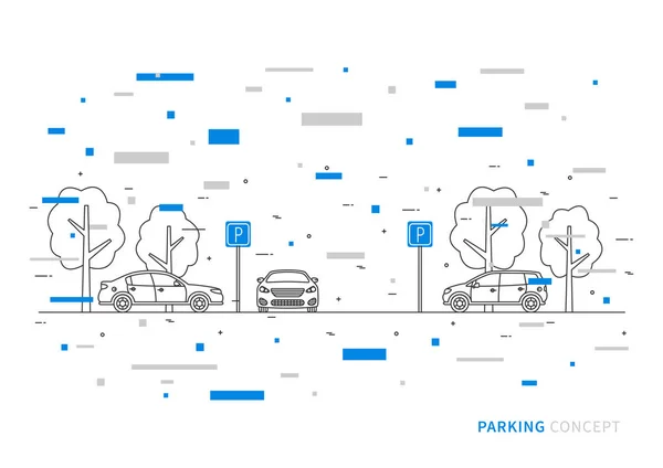 Zona de estacionamento com carros — Vetor de Stock