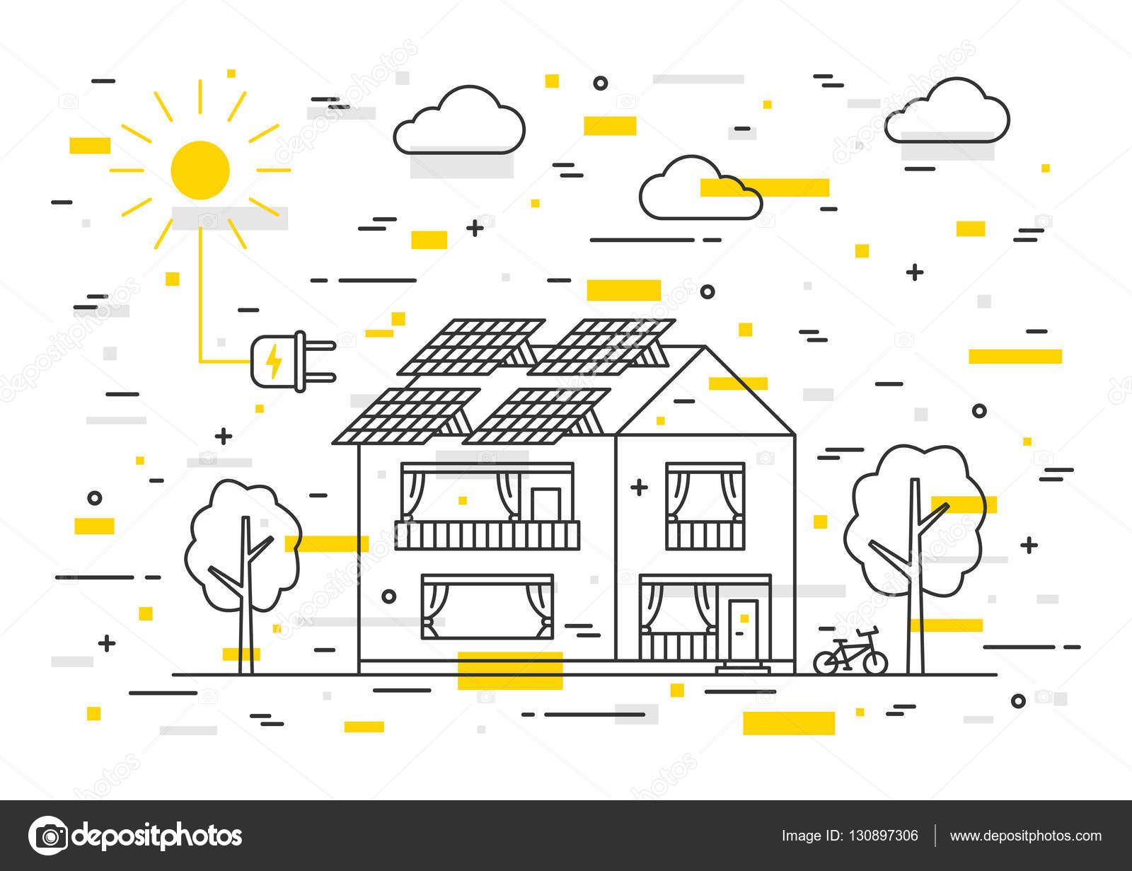 casa sole con elementi decorativi colorati Concept creativo sistema solare a casa Pannello solare eco elettricit  illustrazione Disegno grafico del