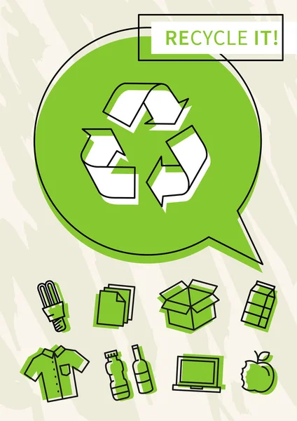Recycle symbool met recycleerbaar dingen creatieve illustratie — Stockvector