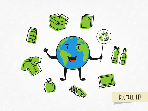 漫画文字地球リサイクル可能なもの — ストックベクタ