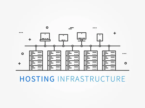 Hosting-Infrastruktur, die mit Serversystem verbunden ist — Stockvektor