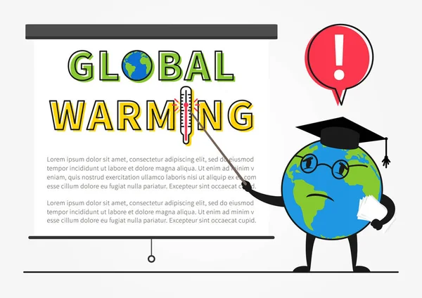 Pianeta terra professore avverte sul riscaldamento globale — Vettoriale Stock