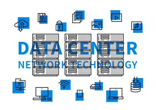 Ilustrasi vektor teknologi jaringan data center - Stok Vektor