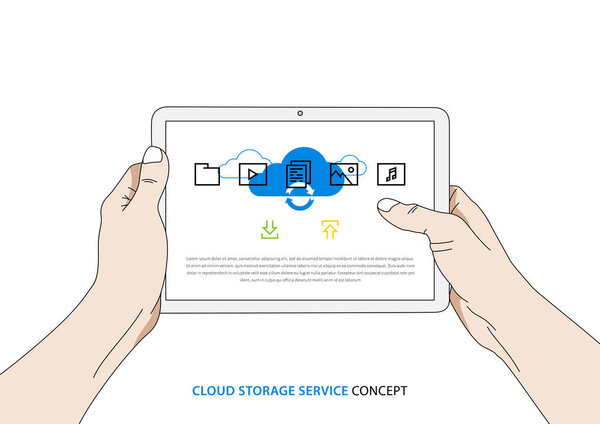 Cloud service on tablet vector illustration