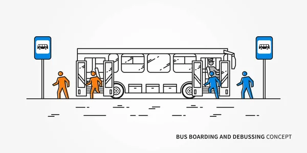 Autobús de abordaje e ilustración vectorial debussing — Vector de stock