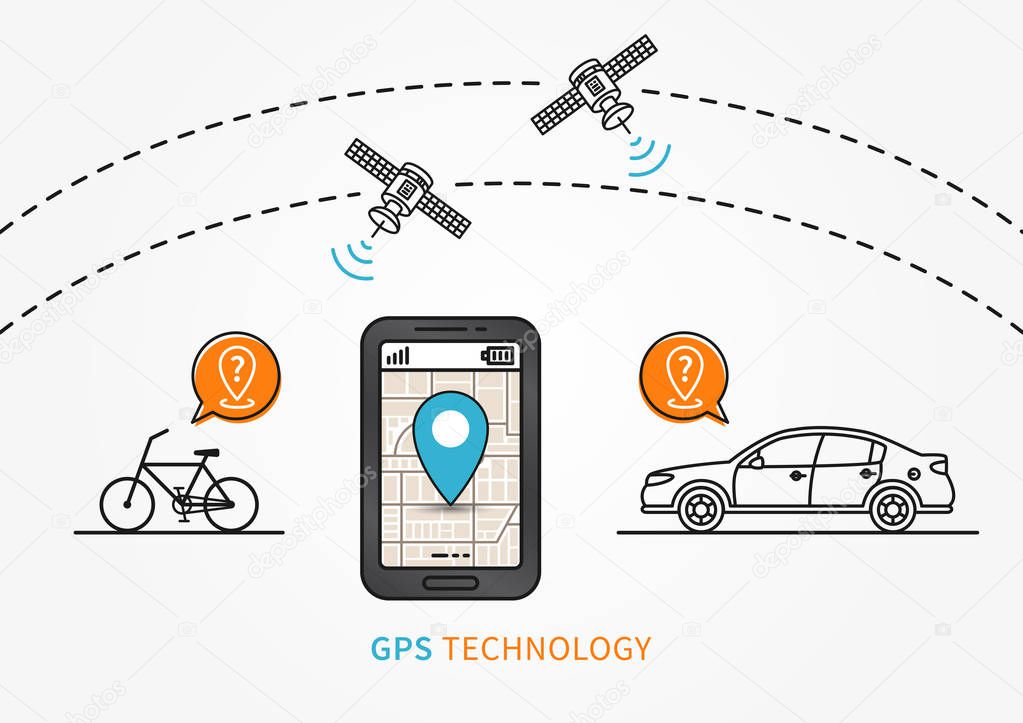 Car and bicycle GPS search vector illustration