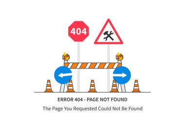 Error 404 page with road construction signs clipart