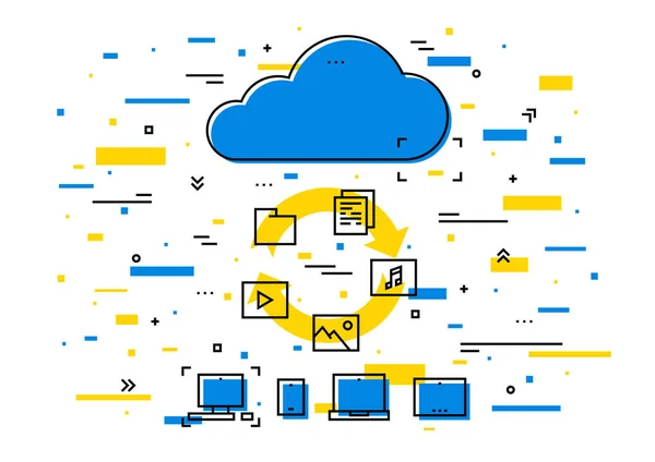 Ilustración vectorial de transferencia de datos de almacenamiento en nube — Vector de stock