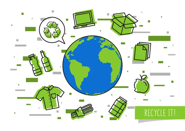 リサイクル可能なもののベクトル図と地球 — ストックベクタ