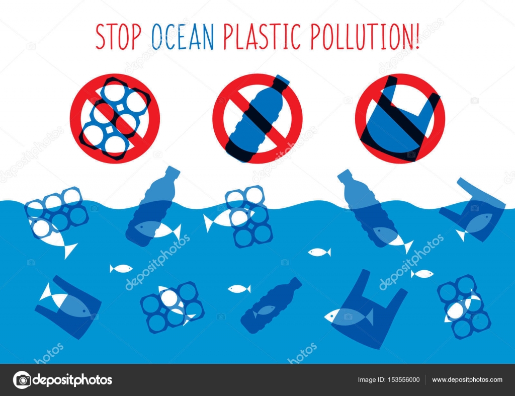 Stop ocean plastic pollution vector illustration — Stock ... Stop ocean plastic pollution vector illustration — Stock ...