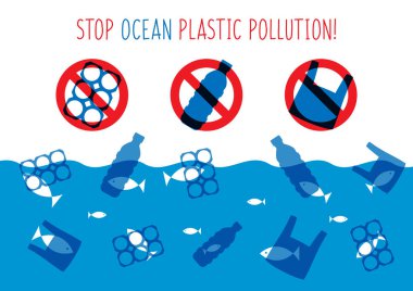Okyanus plastik kirliliği vektör çizim durdurmak
