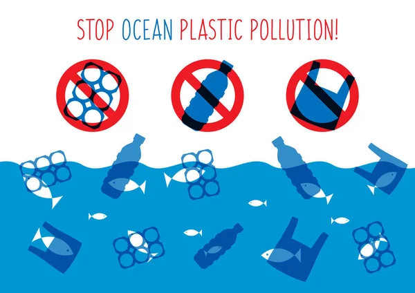 Stop ocean plastic pollution vector illustration — Stock Vector