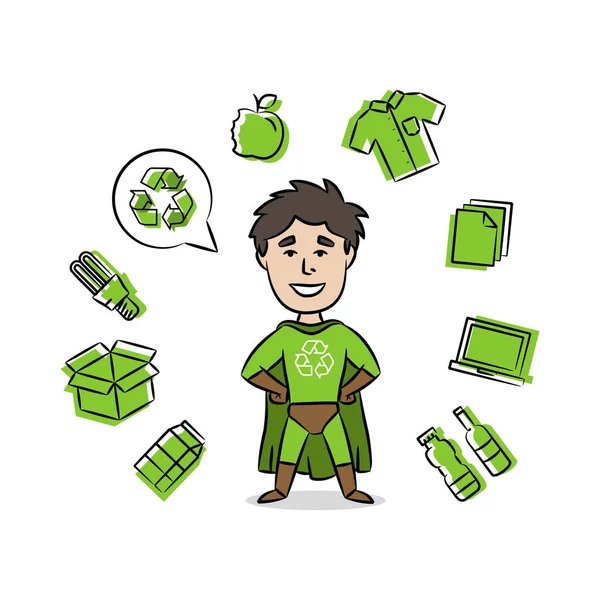 Superbohater z recyklingu znak wektor ilustracja — Wektor stockowy