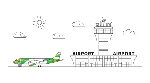 Ilustrasi vektor linier terminal bandara - Stok Vektor