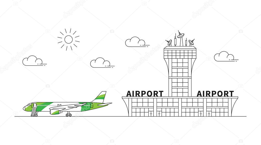Airport terminal linear vector illustration