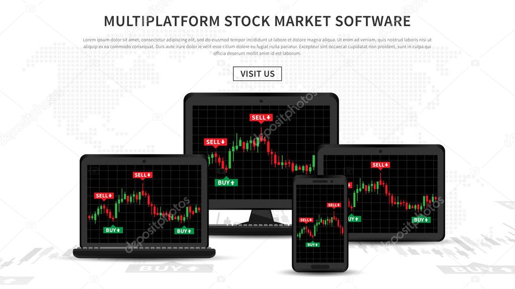 Multiplatform stock market software vector illustration