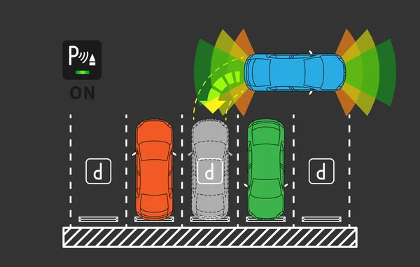 Sistema de asistencia de estacionamiento vector ilustración — Vector de stock