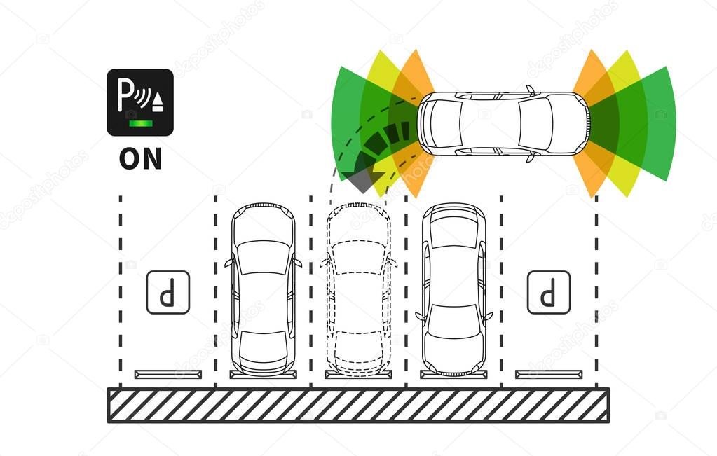 Parking assist system vector illustration