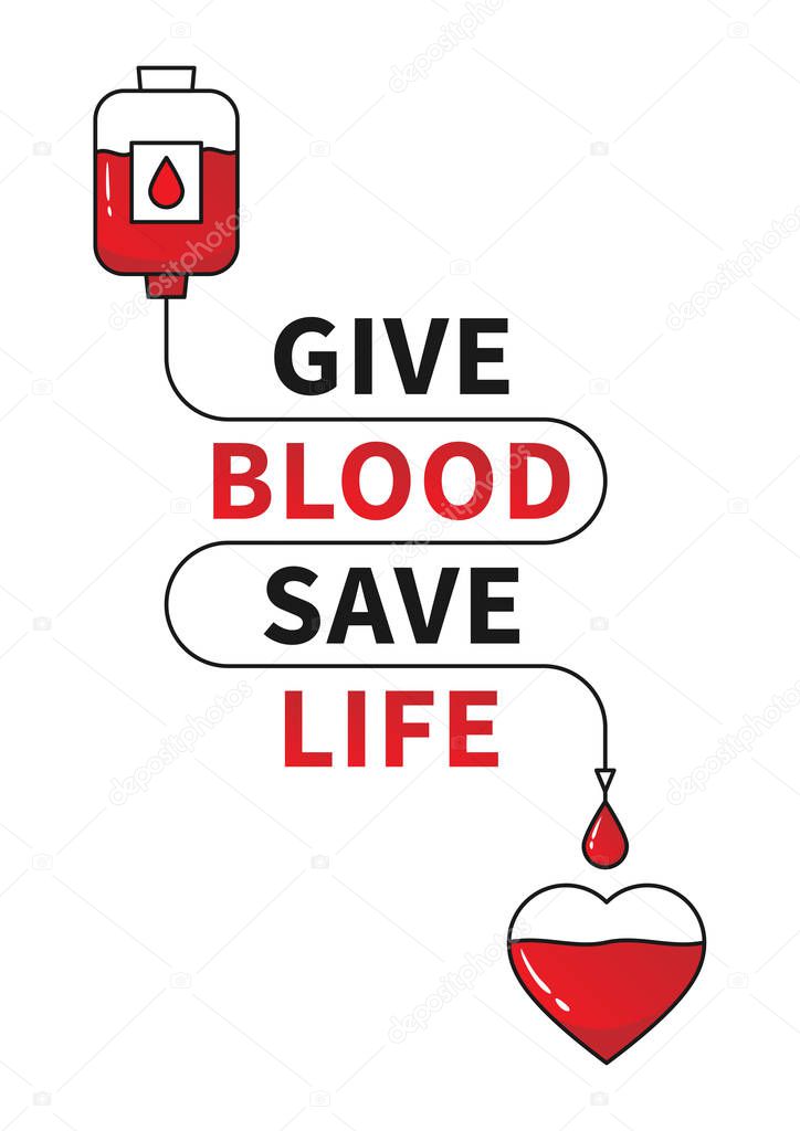 Blood Donation vector illustration with red heart and drop counter