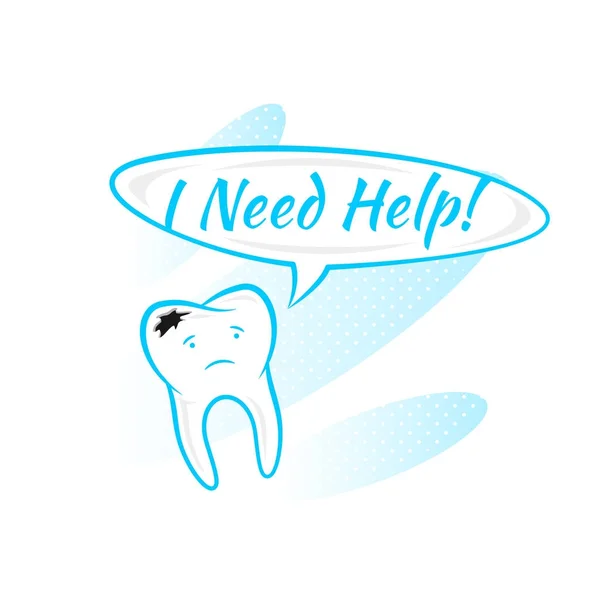 Tooth with caries says I need help vector illustration - Stok Vektor