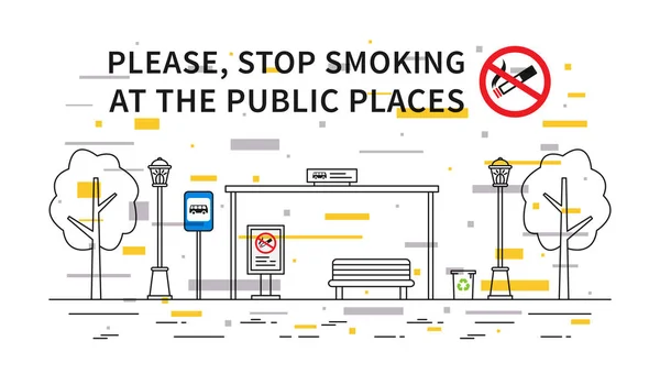 Arrêt de bus illustration vectorielle non fumeur avec des éléments colorés — Image vectorielle
